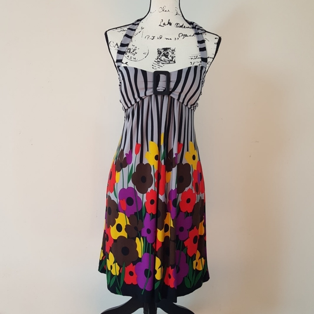 VTG Voila Retro black/white Floral halter dress